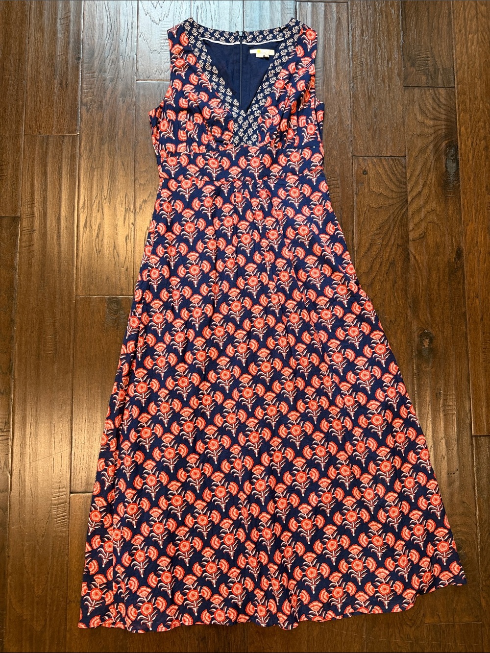 Boden Navy Maxi Dress with Coral Pink Floral Print